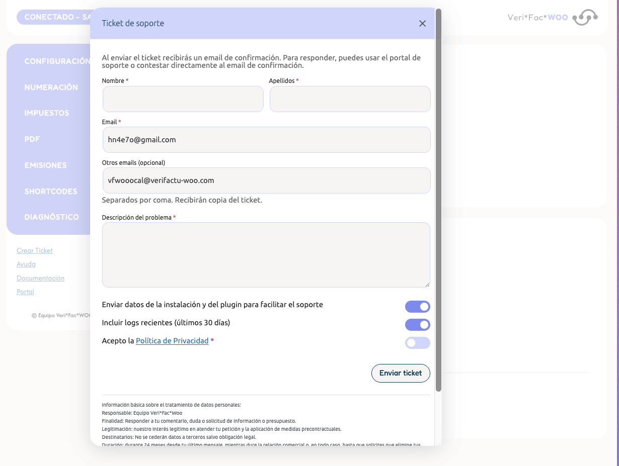 Vista del plugin en WordPress